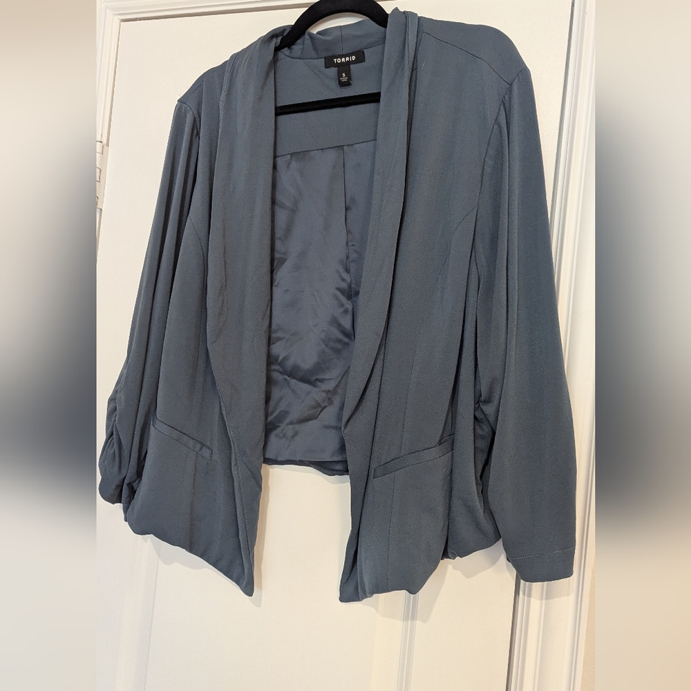 Torrid Slate Teal Draped Open-Front Blazer Size 5